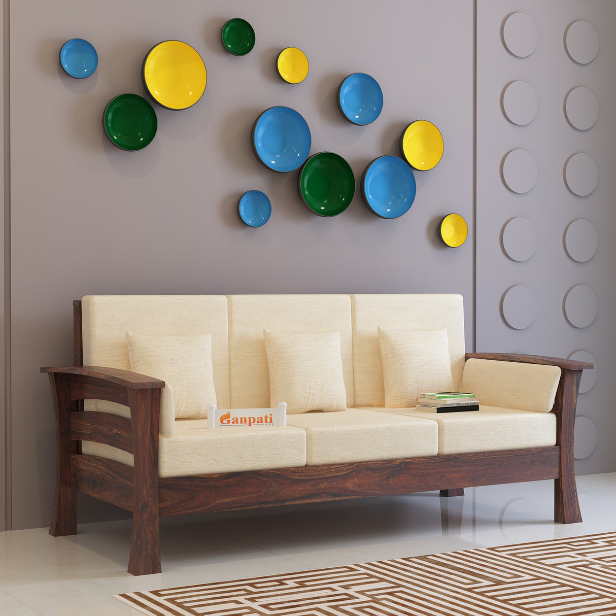 Nirvana Solid Sheesham Wood 3 Seater Sofa With Side Pockets - 3 years Warranty