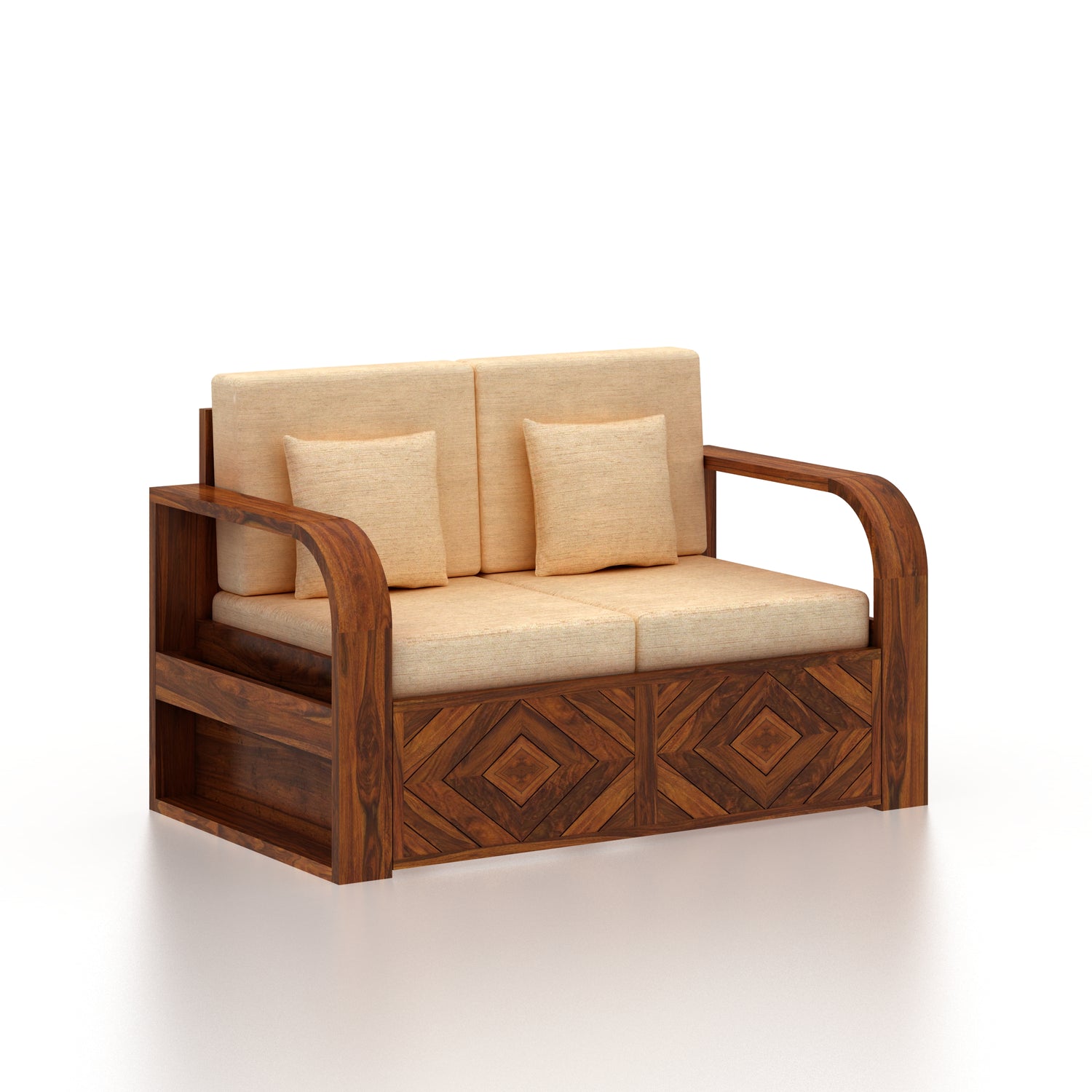 Wave Solid Sheesham Wood 2 Seater Sofa With Side Pockets - 3 Years Warranty