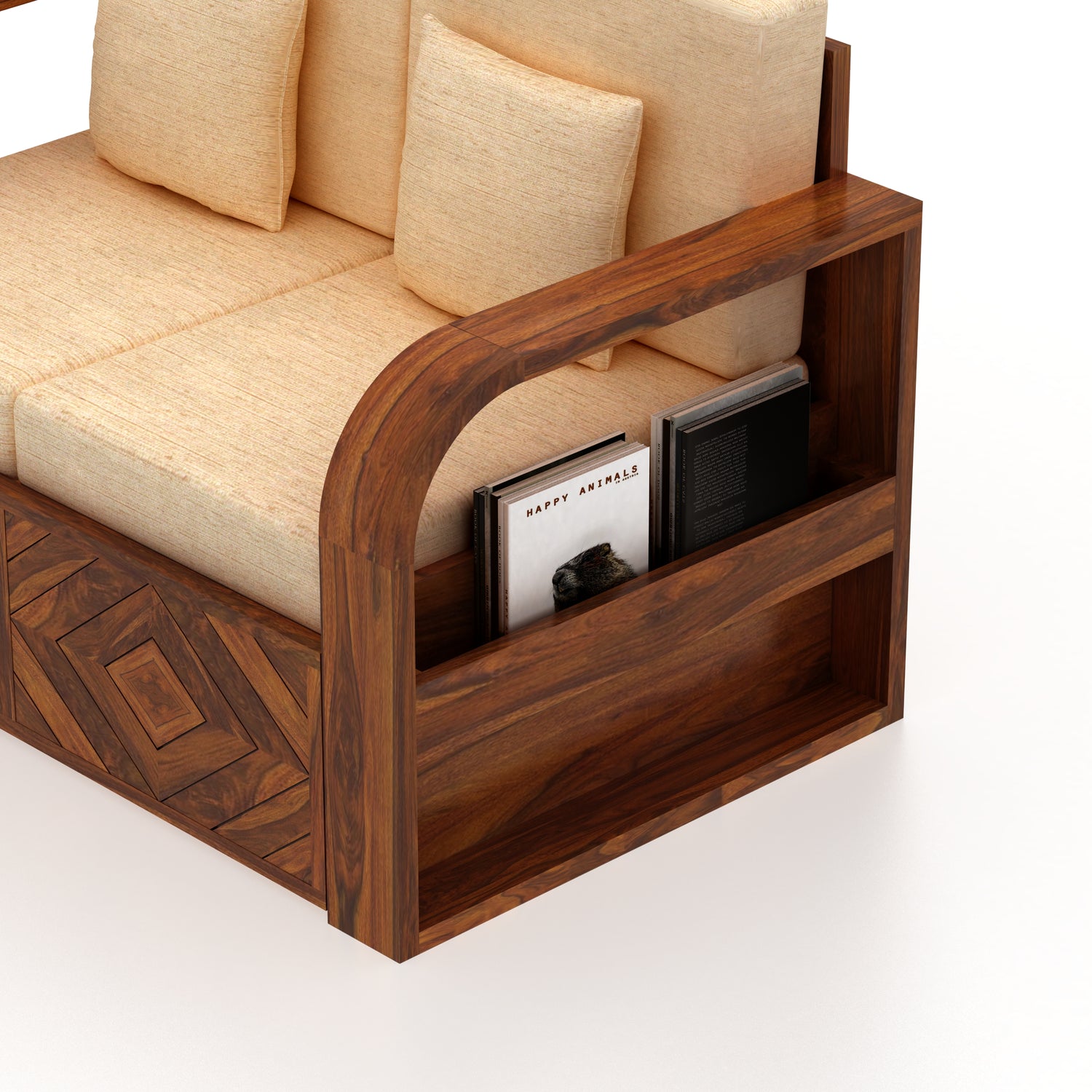 Wave Solid Sheesham Wood 2 Seater Sofa With Side Pockets - 3 Years Warranty
