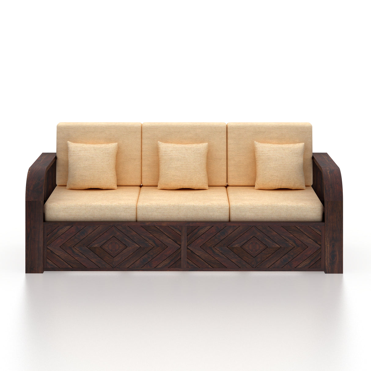 Wave Solid Sheesham Wood 3 Seater Sofa With Side Pockets - 3 Years Warranty