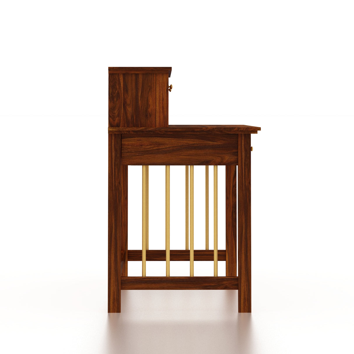 Edin Solid Sheesham Wood Study Table With Storage and Brass Detailing - 3 Years Warranty