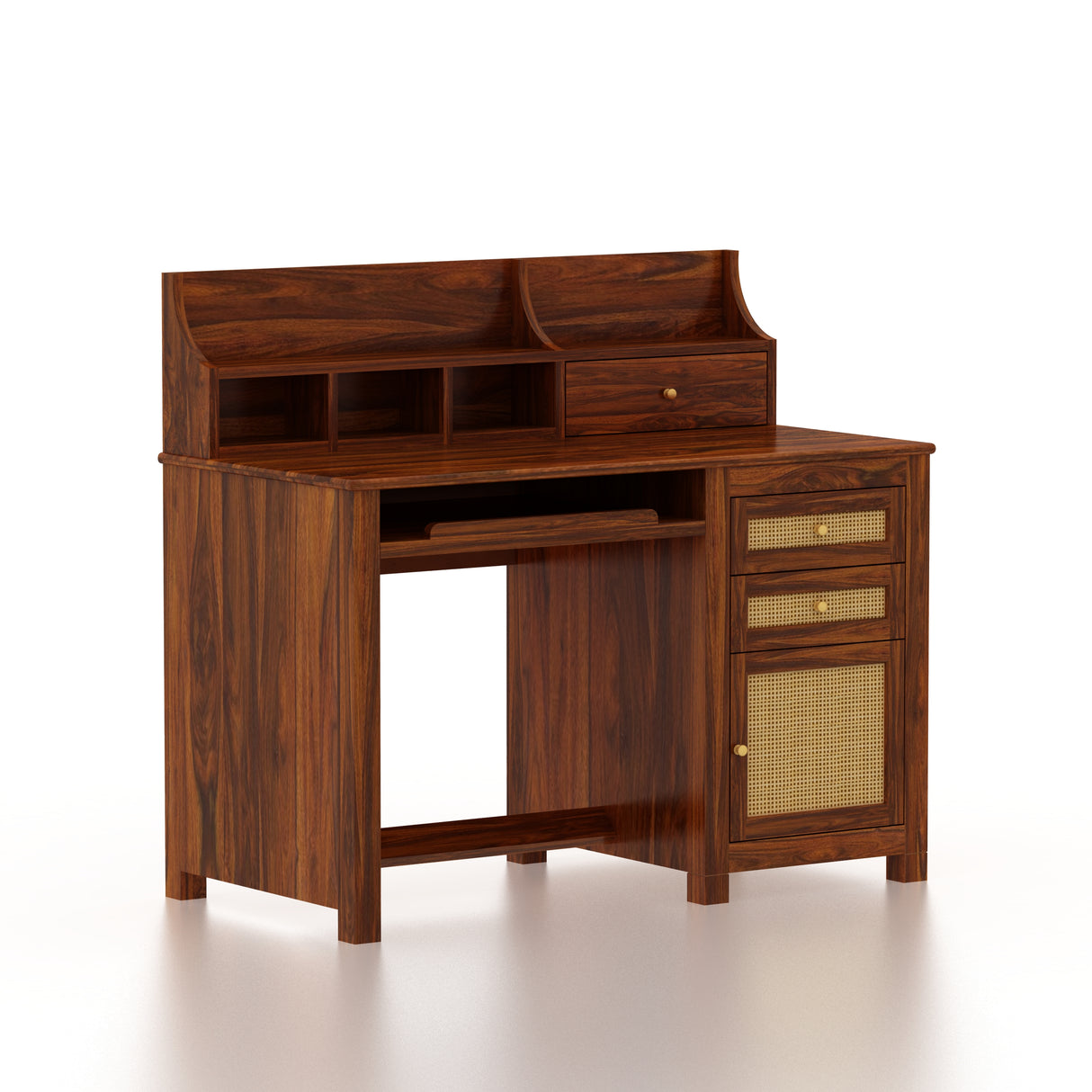 Maharaja Solid Sheesham Wood Study Table With Storage and Rattan Detailing - 3 Years Warranty