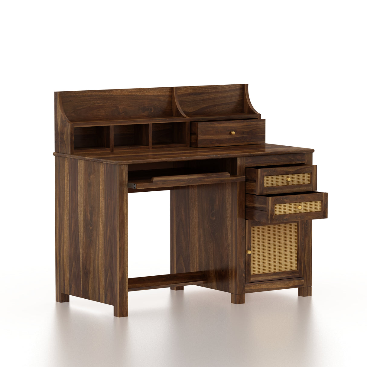 Maharaja Solid Sheesham Wood Study Table With Storage and Rattan Detailing - 3 Years Warranty