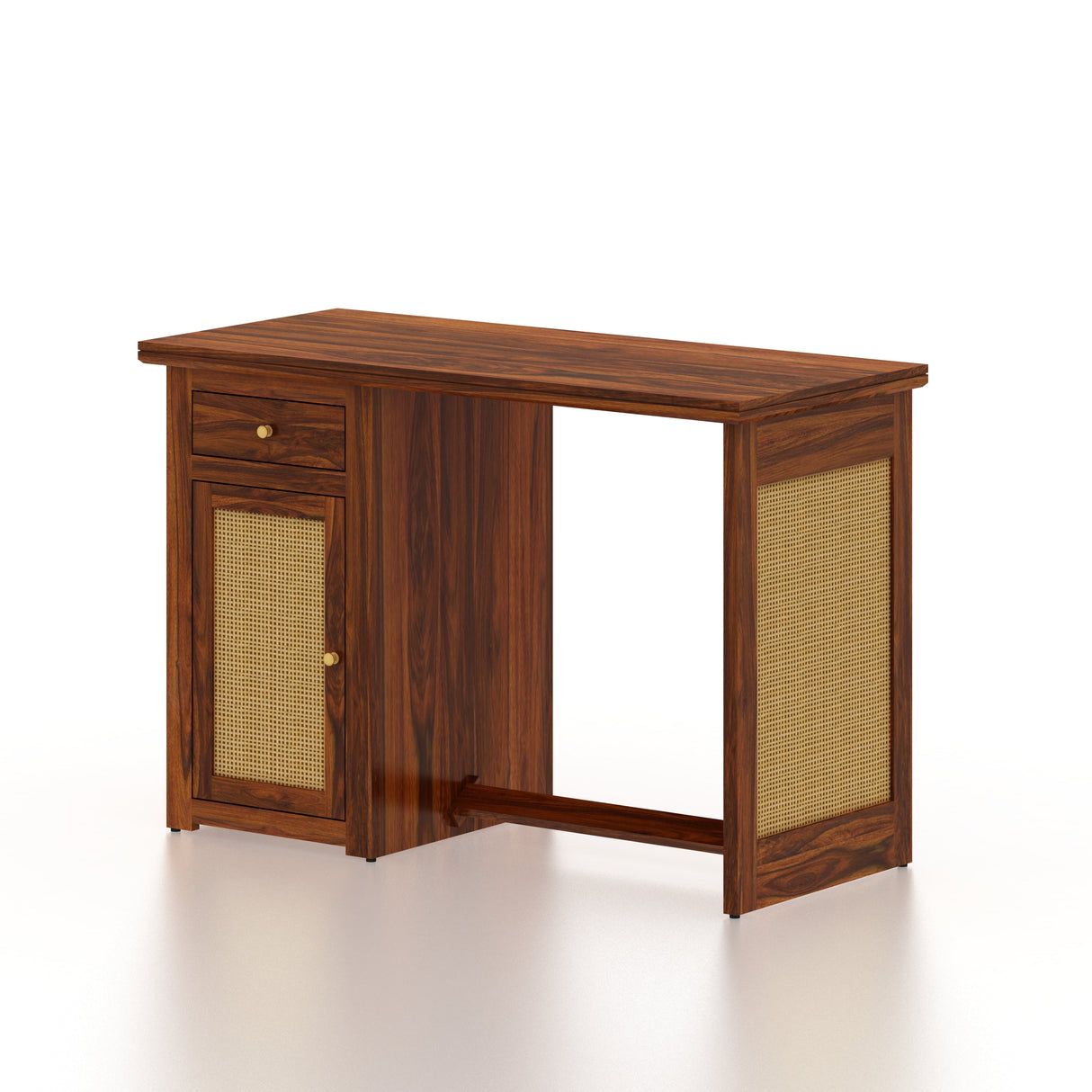 Syrus Solid Sheesham Wood Study Table With Storage and Rattan Detailing(BIG) - 3 Years Warranty