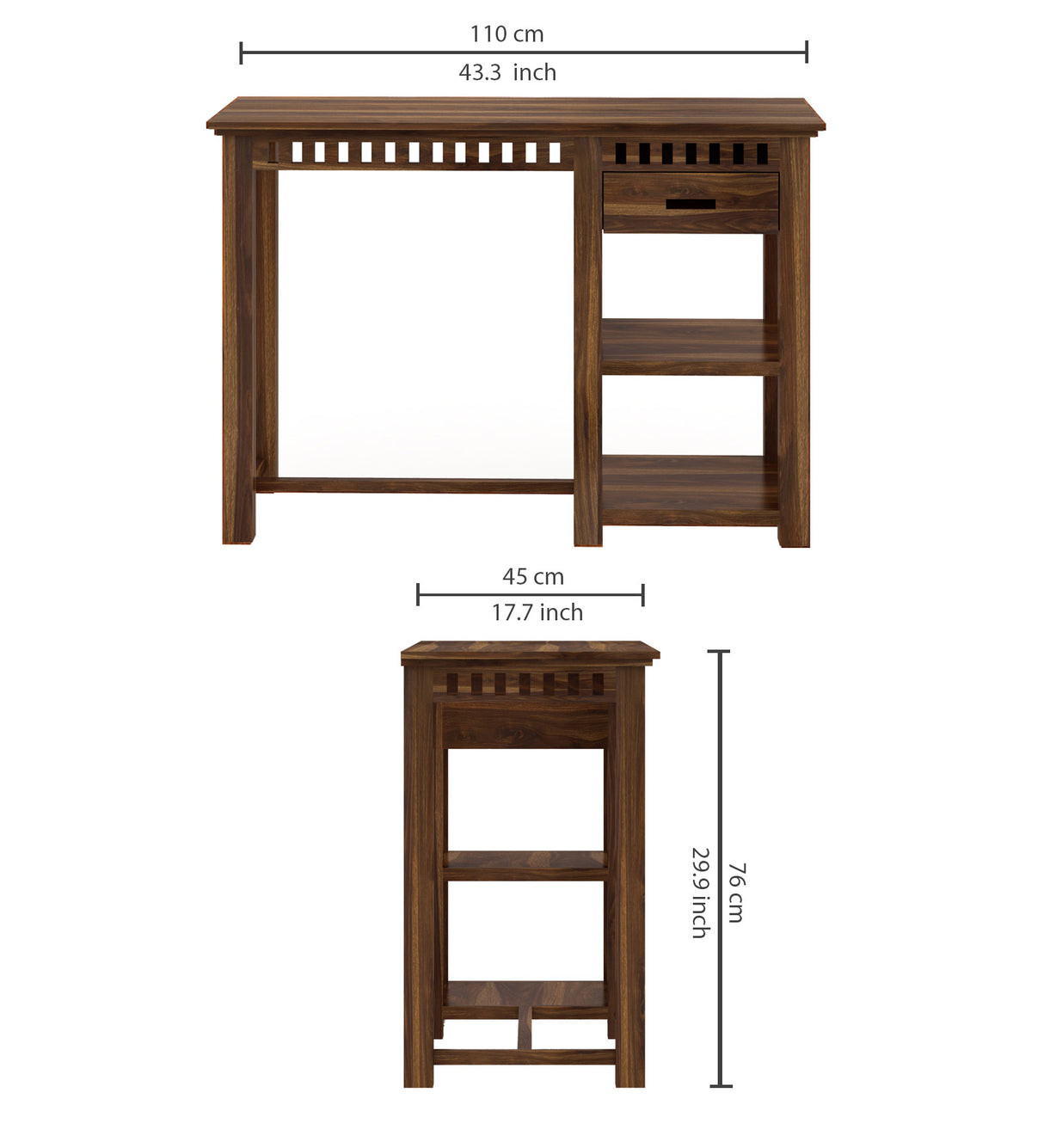 Armania Solid Sheesham Wood Study Table With Open Shelf Storage - 3 Years Warranty