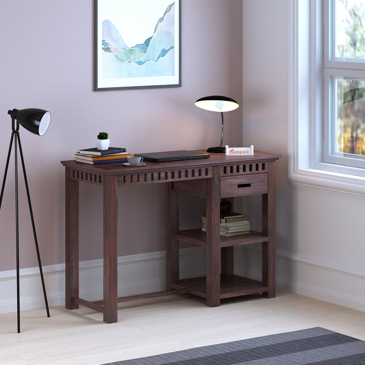 Armania Solid Sheesham Wood Study Table With Open Shelf Storage - 3 Years Warranty