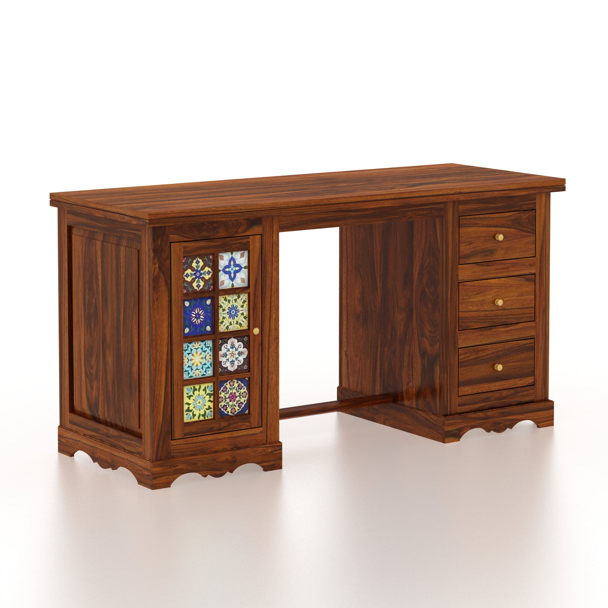 Udaipur Solid Sheesham Wood Study Table With Tiles Detailing - 3 Years Warranty