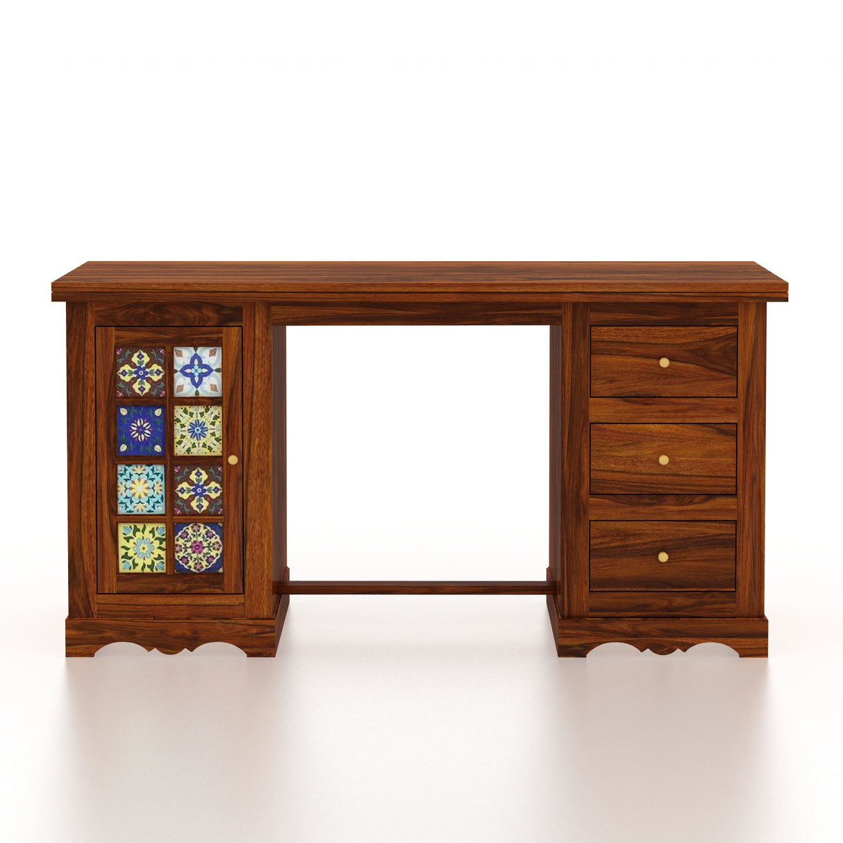 Udaipur Solid Sheesham Wood Study Table With Tiles Detailing - 3 Years Warranty