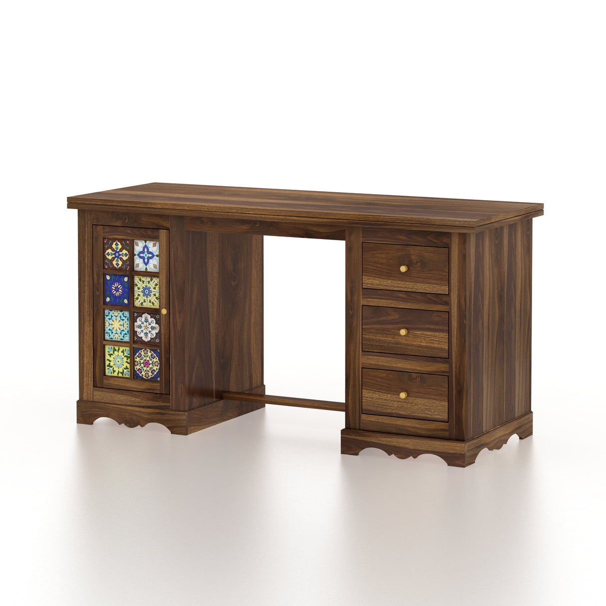 Udaipur Solid Sheesham Wood Study Table With Tiles Detailing - 3 Years Warranty