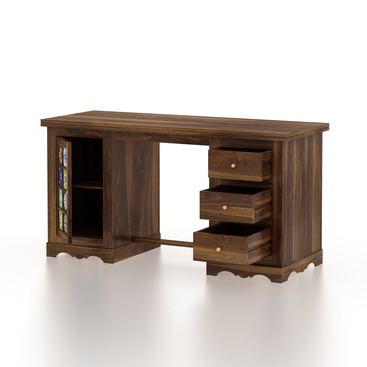 Udaipur Solid Sheesham Wood Study Table With Tiles Detailing - 3 Years Warranty