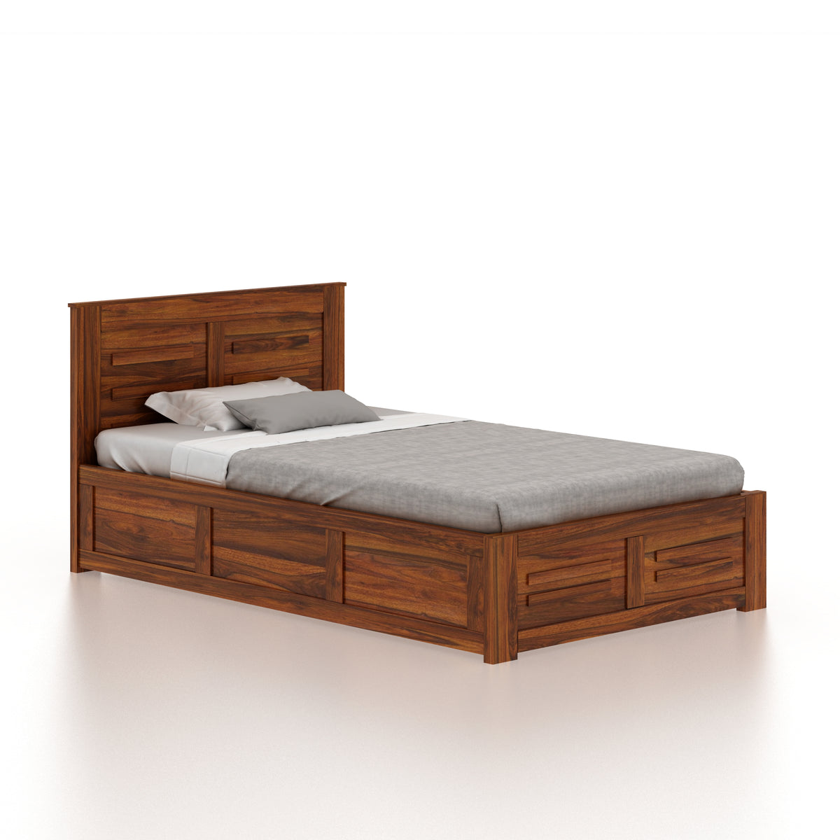 Swiss Solid Sheesham Wood 4 Feet Bed With Box Storage - 3 Years Warranty