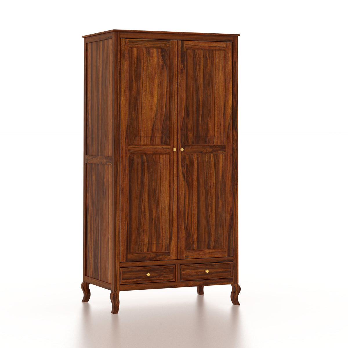 Jordan Solid Sheesham Wood Wardrobe With Two Doors and Two Drawer-3 years warranty