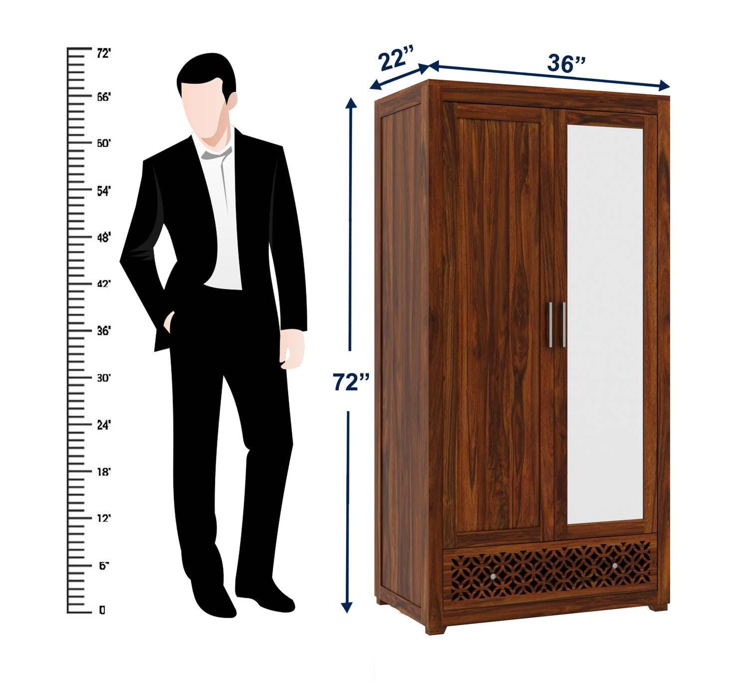 Jodhpur Solid Sheesham Wood with One Side Mirror - 3 Years Warranty