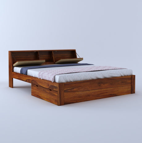 Mayor Solid Sheesham Wood Bed with Two Drawer Storage Natural - 1 Year Warranty
