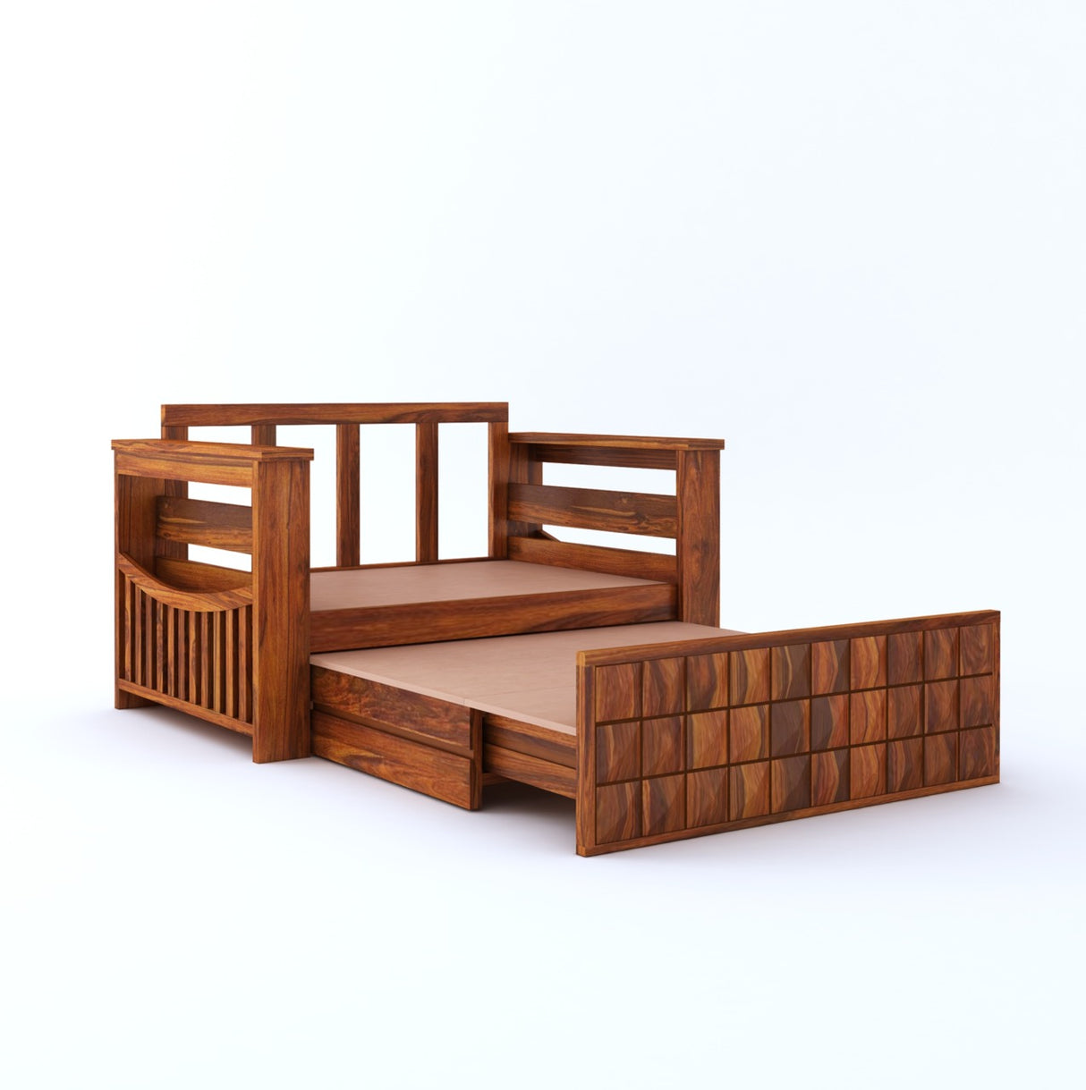 OSLO Solid Sheesham Wood 2 Seater Sofa Cum Bed With Side Pocket FLORAL - 3 Years Warranty