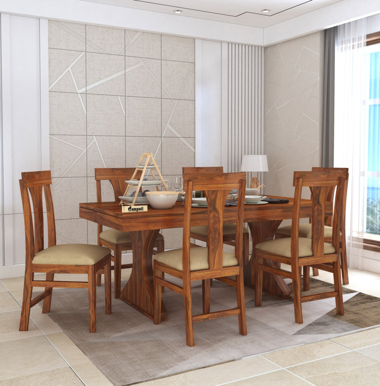 Maron Solid Sheesham Wood 6 Seater Dining Table Set - 3 Years Warranty