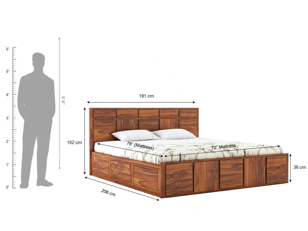 Scott Solid Sheesham Wood Bed With Box Storage - 3 Years Warranty