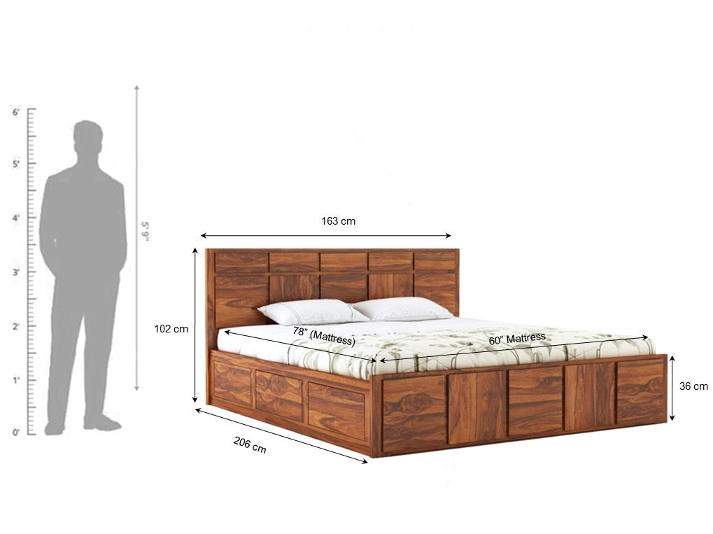 Scott Solid Sheesham Wood Bed With Box Storage - 3 Years Warranty