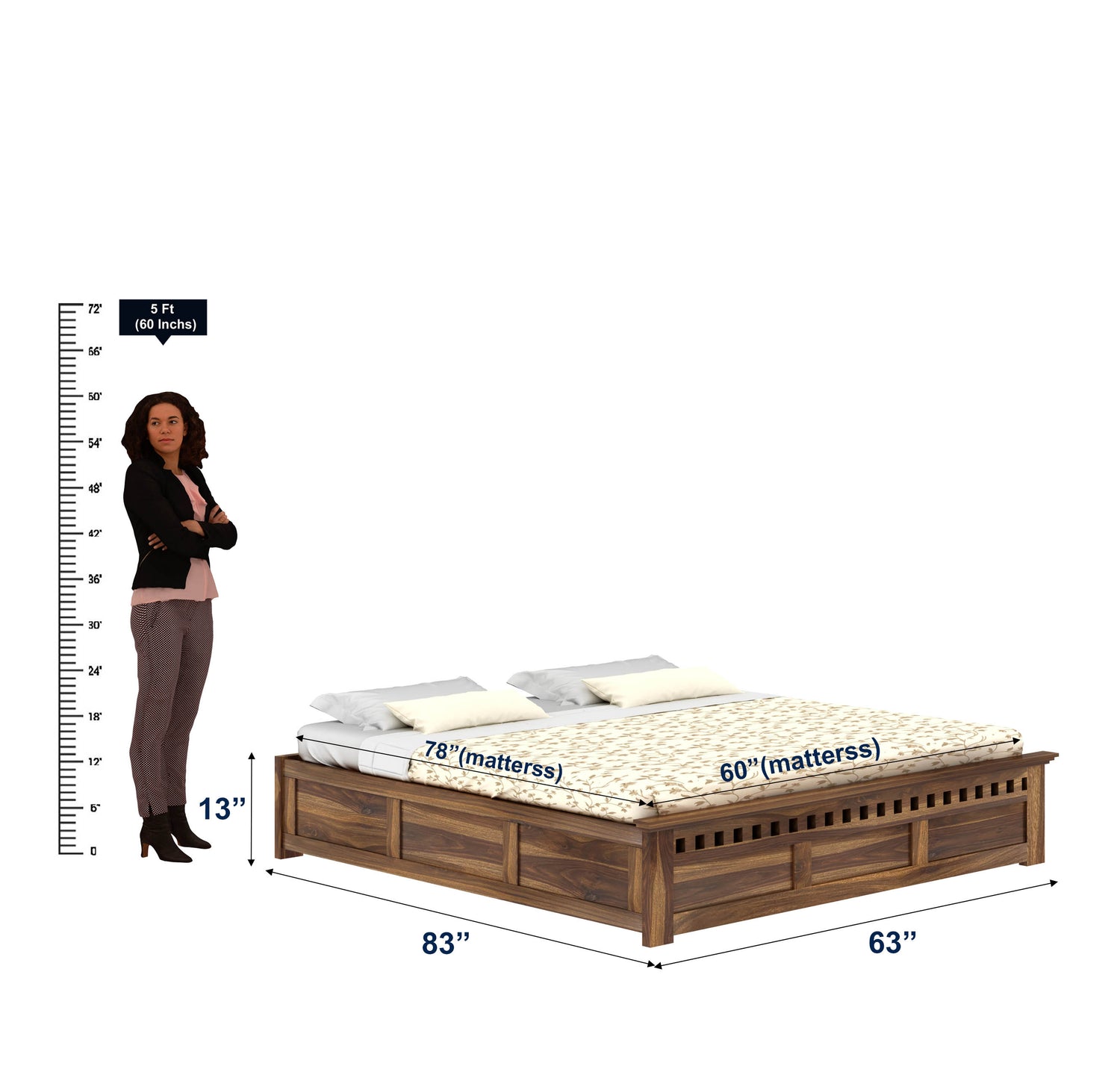 Armania Solid Sheesham Wood Bed With Box Storage Without Headboard - 3 years Warranty