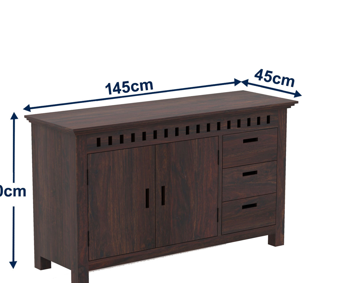 Armania Solid Sheesham Wood Sideboard With Doors and Drawer Storage - 3 Years Warranty
