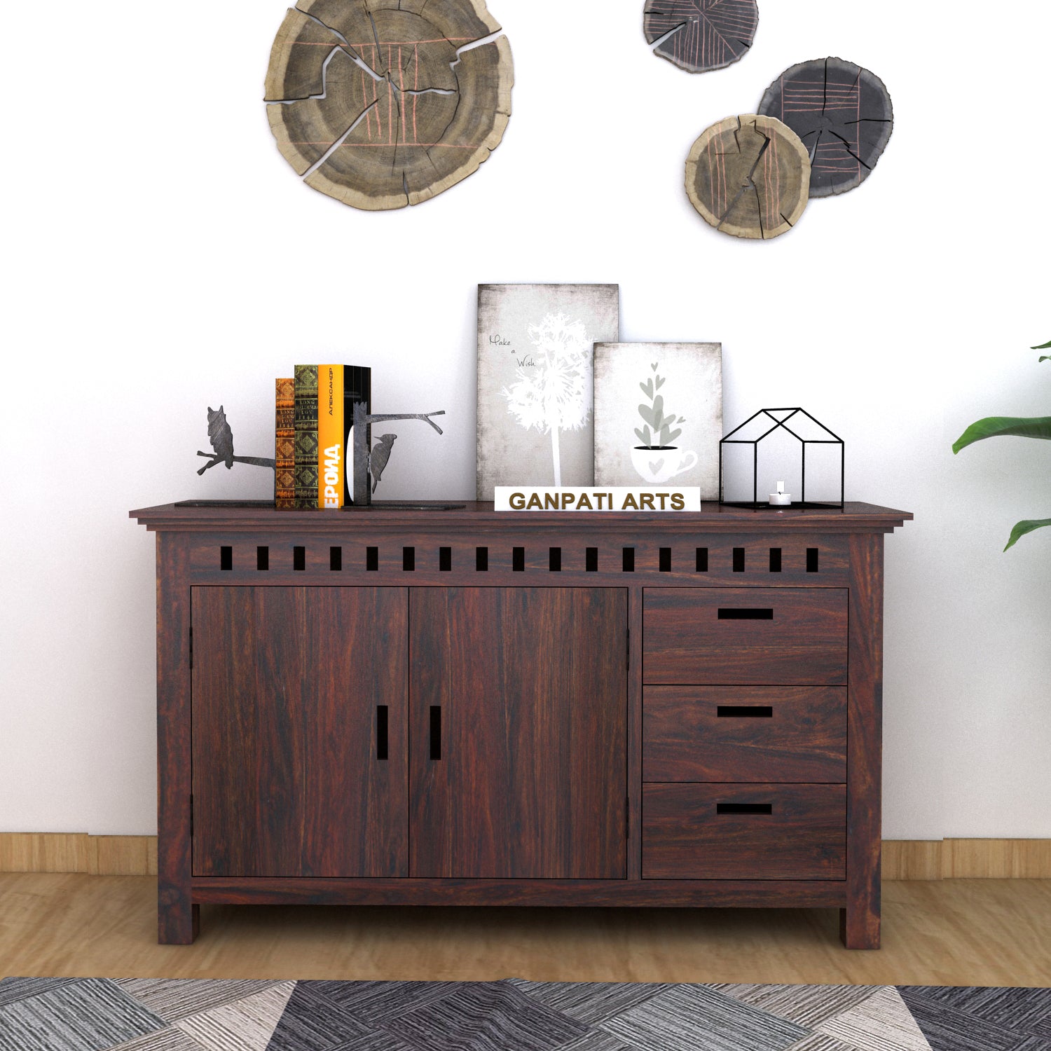 Armania Solid Sheesham Wood Sideboard With Doors and Drawer Storage - 3 Years Warranty
