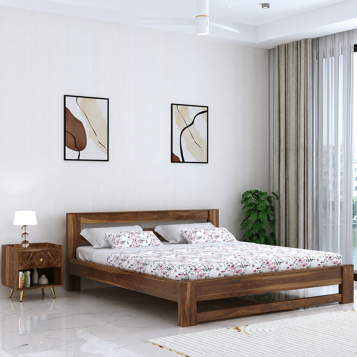 Foster Solid Sheesham Wood Bed Without Storage - 3 Years Warranty