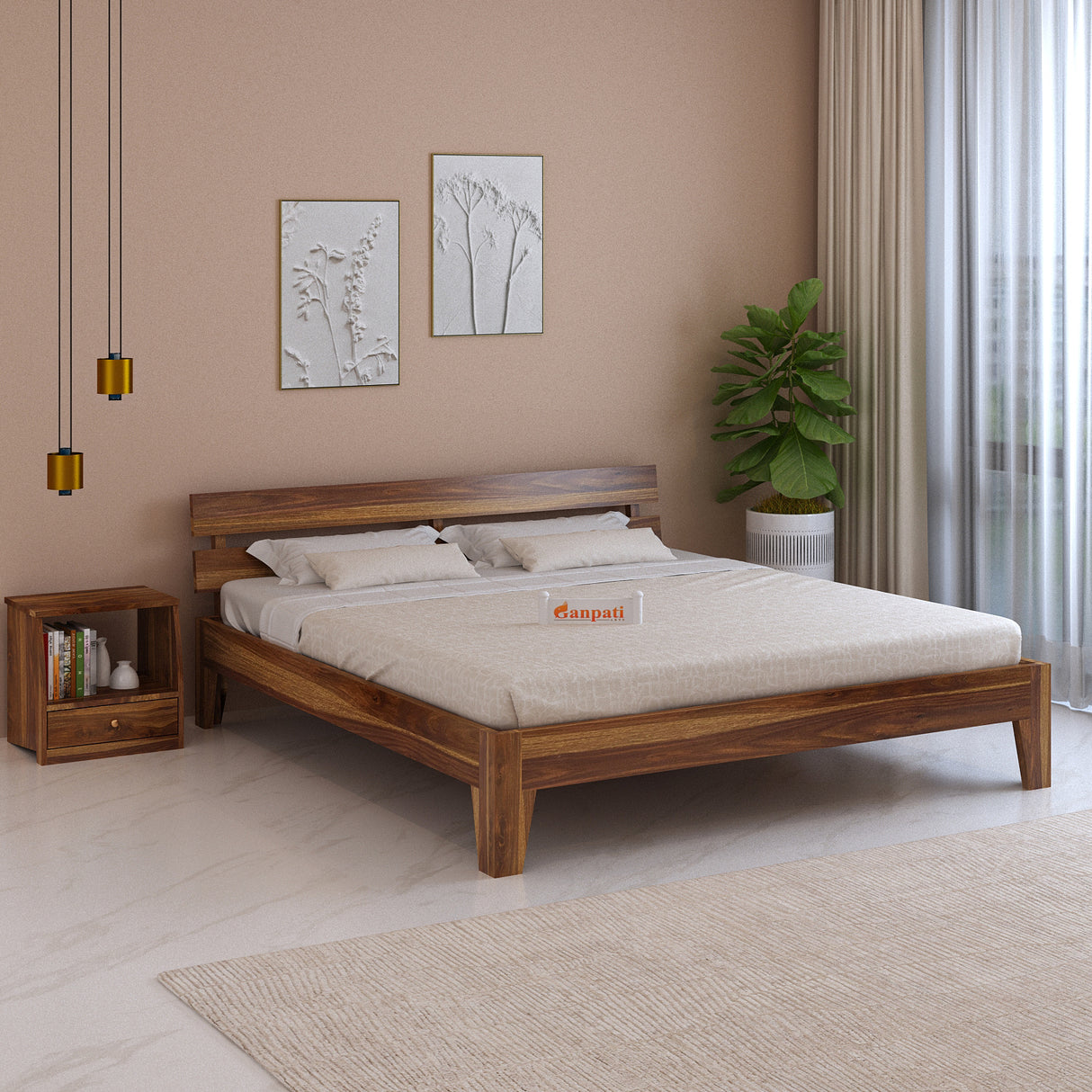 Spiky Solid Sheesham Wood Bed - 3 Years Warranty