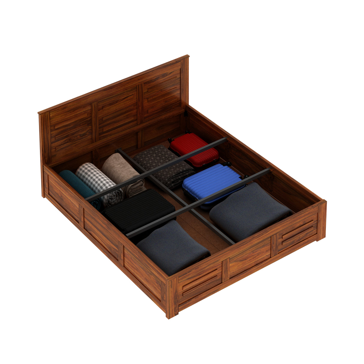 Swiss Solid Sheesham Wood Box Storage Bed - 3 years Warranty