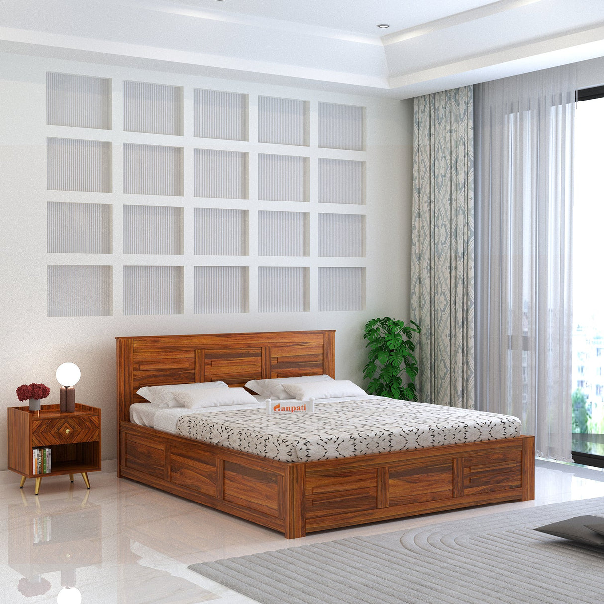 Swiss Solid Sheesham Wood Box Storage Bed - 3 years Warranty
