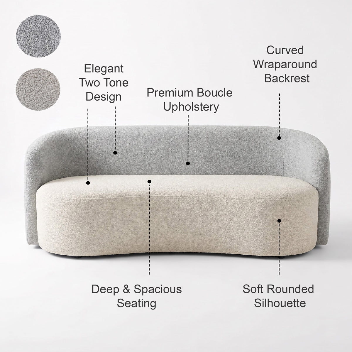 Rosky Three Seater Upholstered Sofa Bouclé - 12 Months Warranty