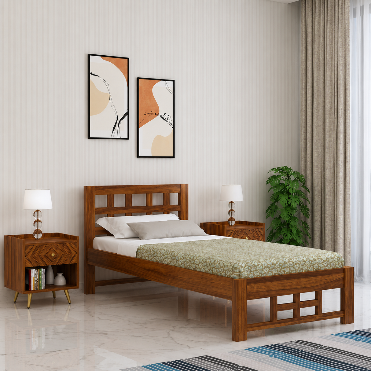 Simons Solid Sheesham Wood Single Bed - 3 Years Warranty