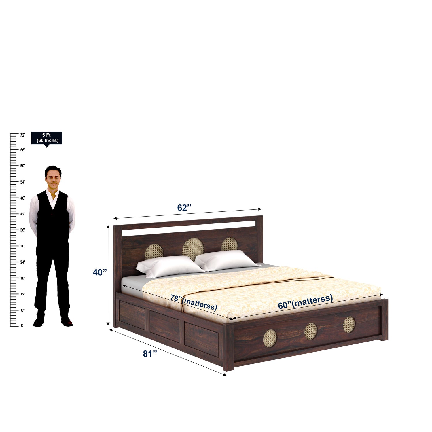 Cosmos Solid Sheesham Wood Hydraulic Storage Bed - 3 years Warranty