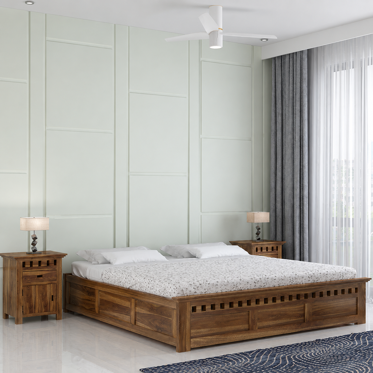 Armania Solid Sheesham Wood Bed With Box Storage Without Headboard - 3 years Warranty