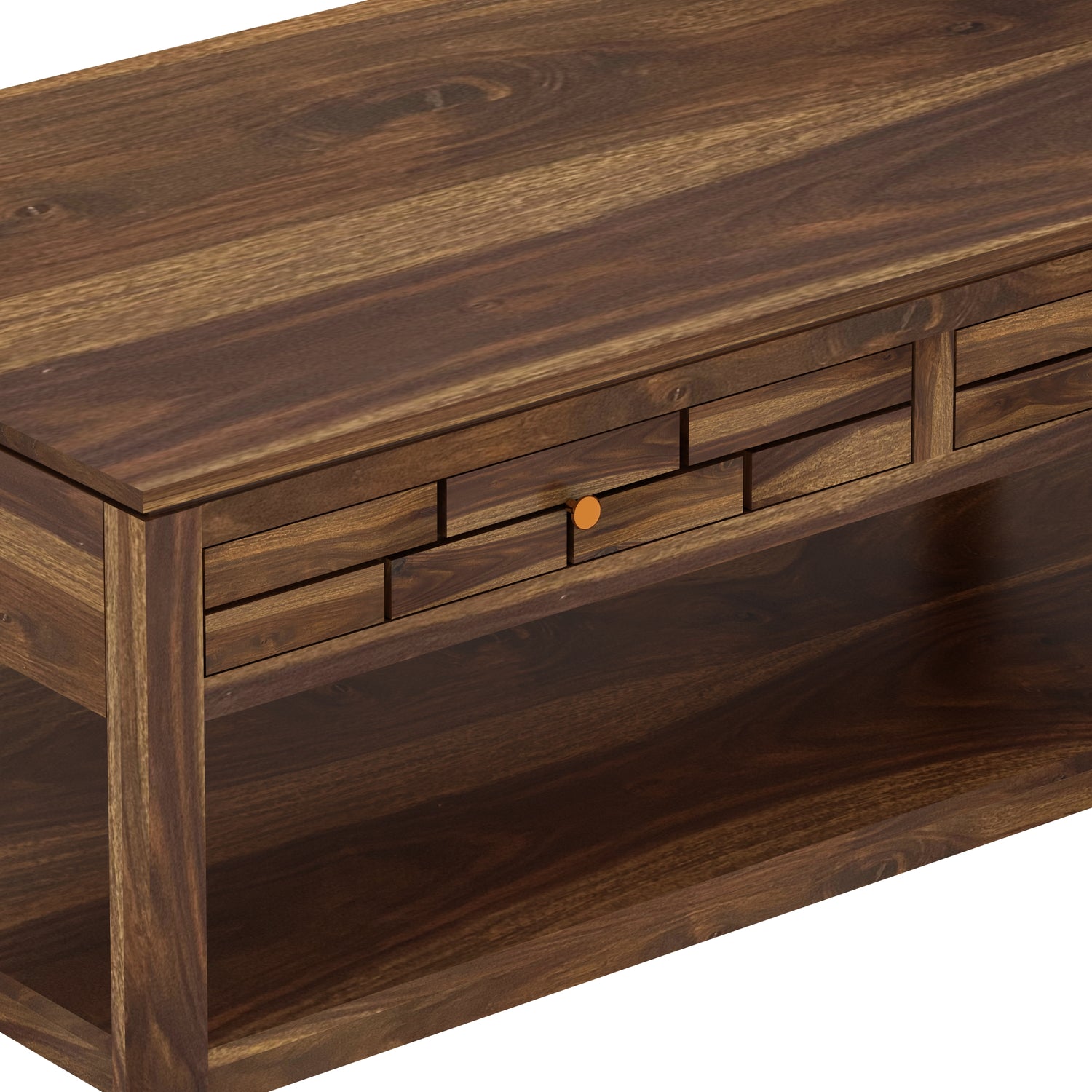Italian Solid Sheesham Wood Coffee Table With Two Drawer - 3 Years Warranty