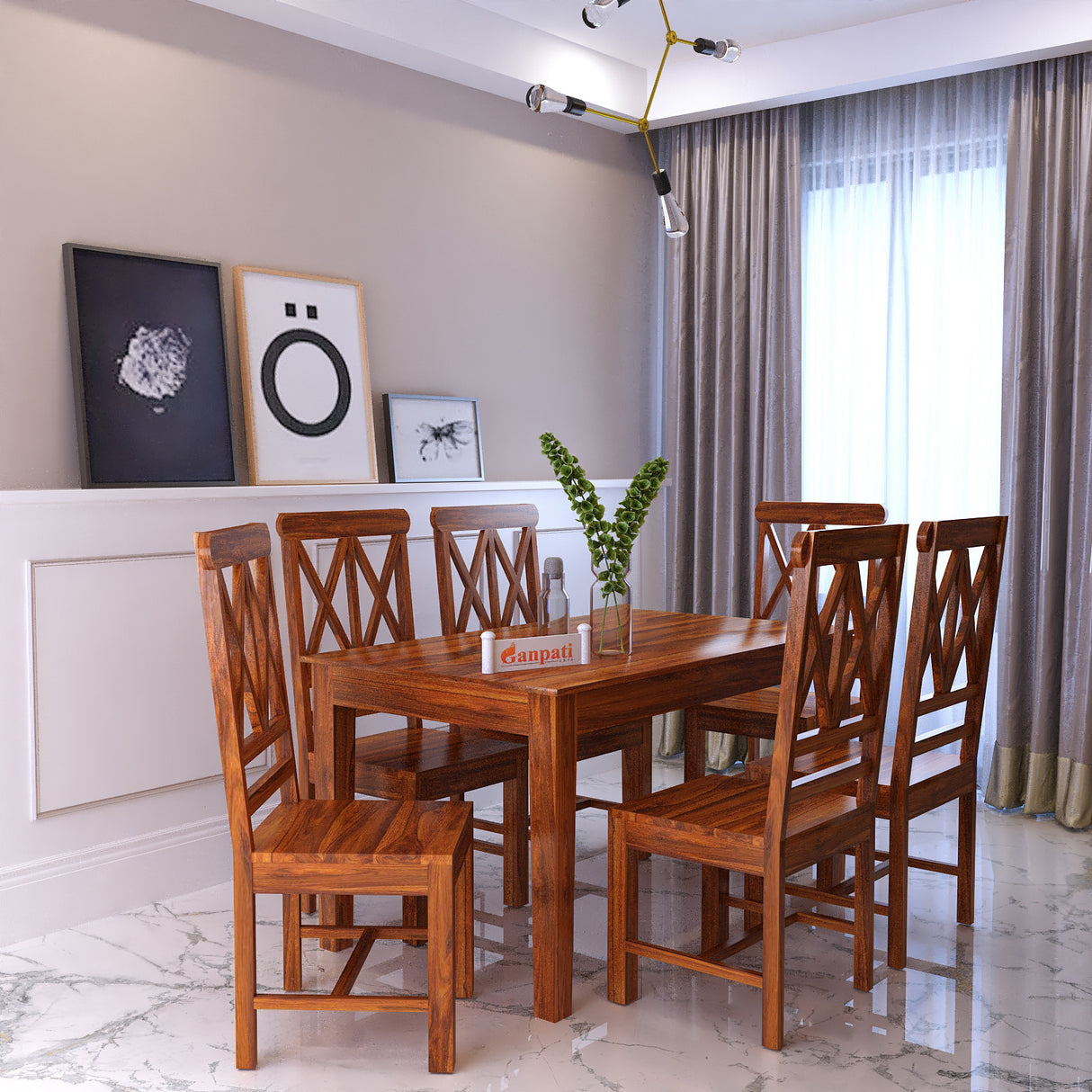 Cross Solid Sheesham Wood 6 Seater Dining Table Set - 3 Years Warranty