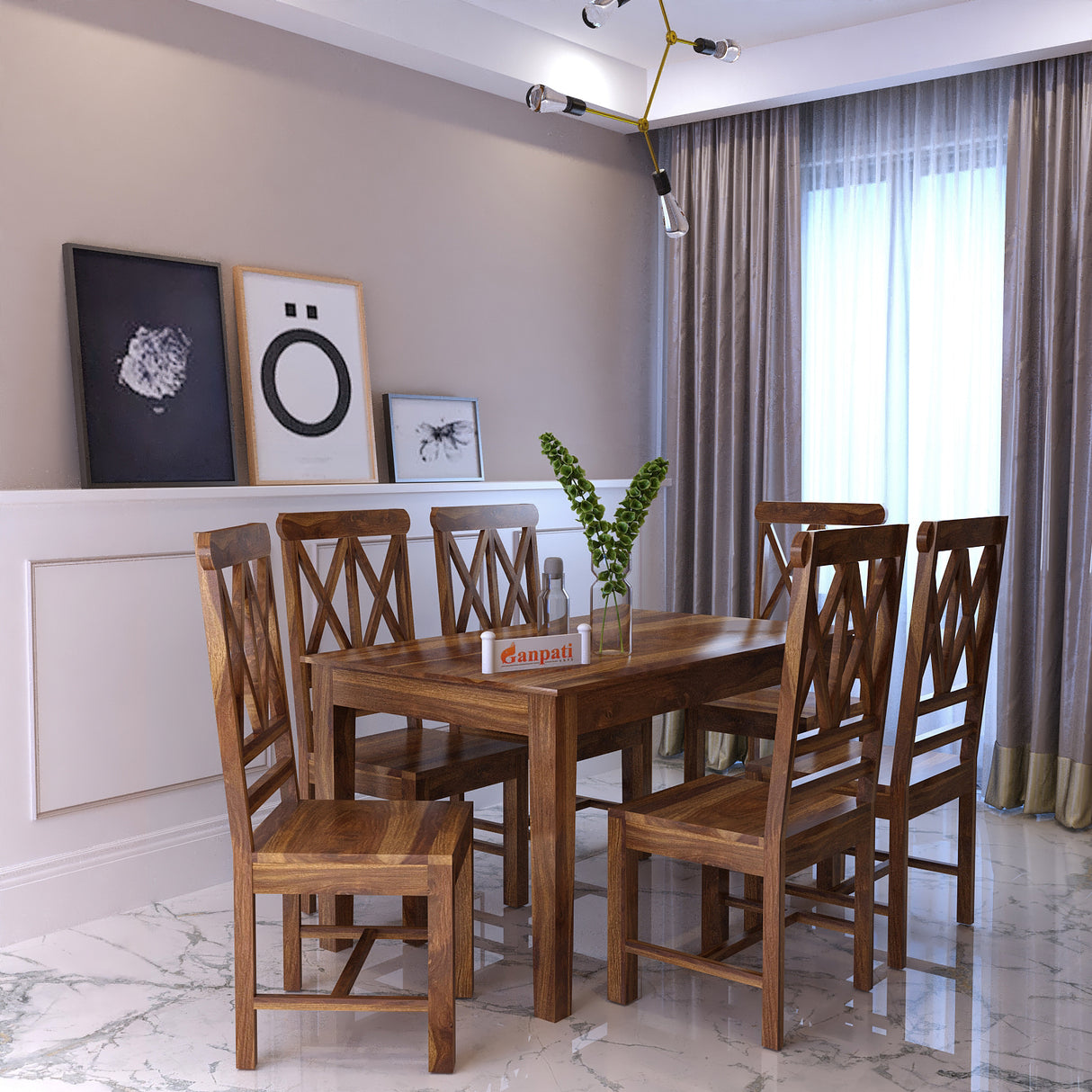 Cross Solid Sheesham Wood 6 Seater Dining Table Set - 3 Years Warranty