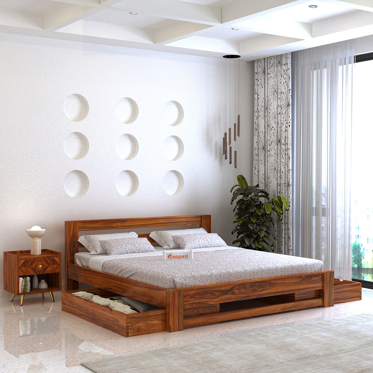 Foster Bed in Solid Sheesham Wood With Drawer Storage - 3 Years Warranty