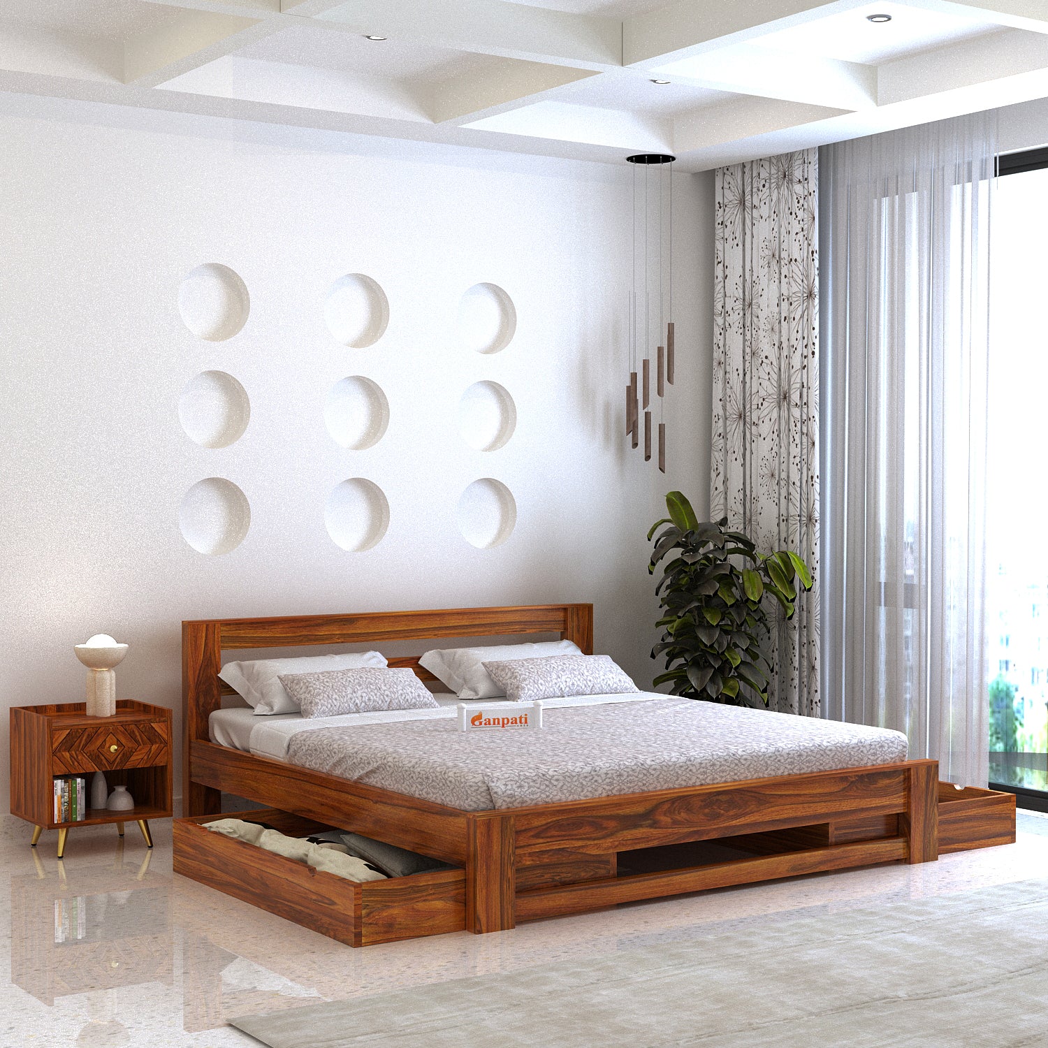 Foster Bed in Solid Sheesham Wood With Drawer Storage - 3 Years Warranty