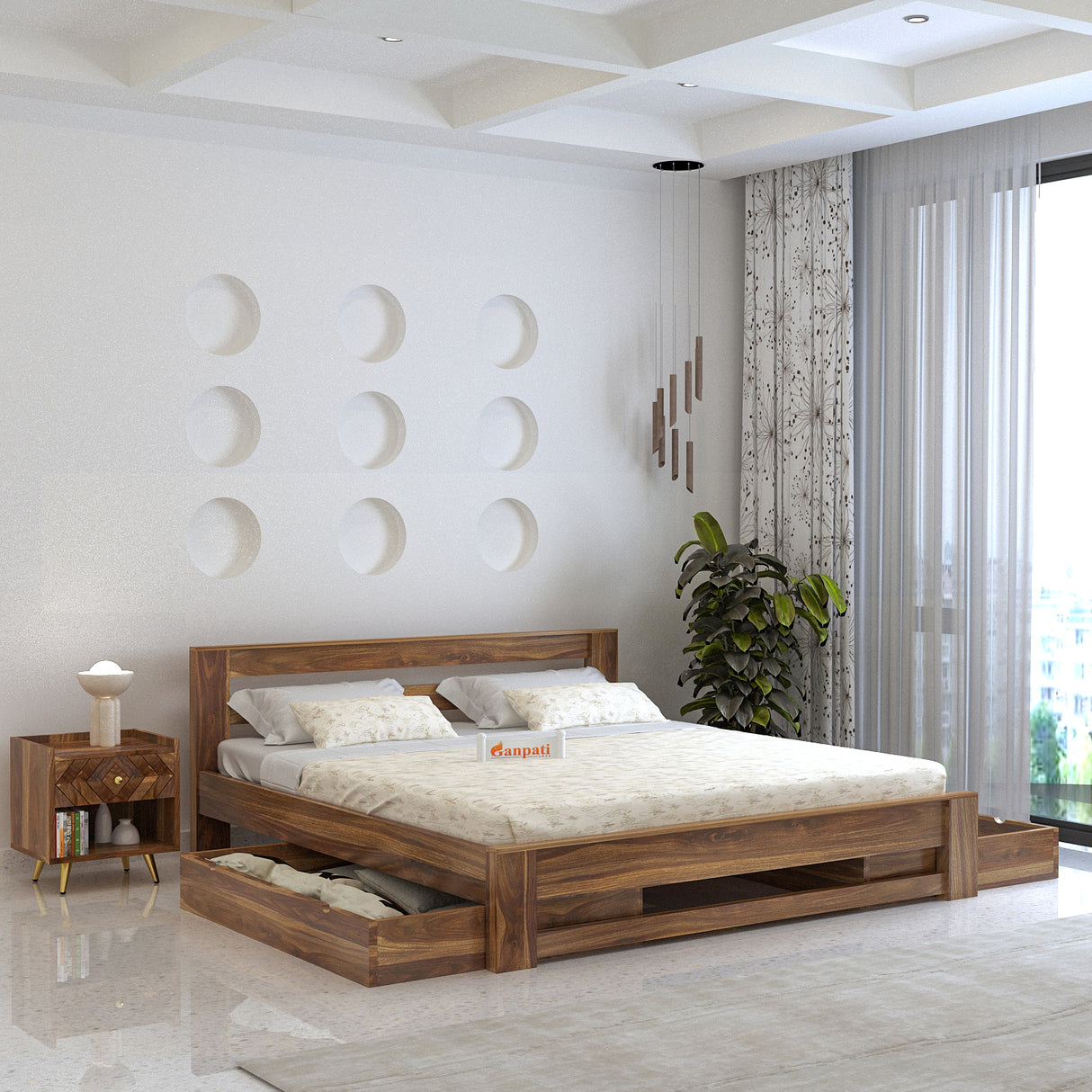Foster Bed in Solid Sheesham Wood With Drawer Storage - 3 Years Warranty