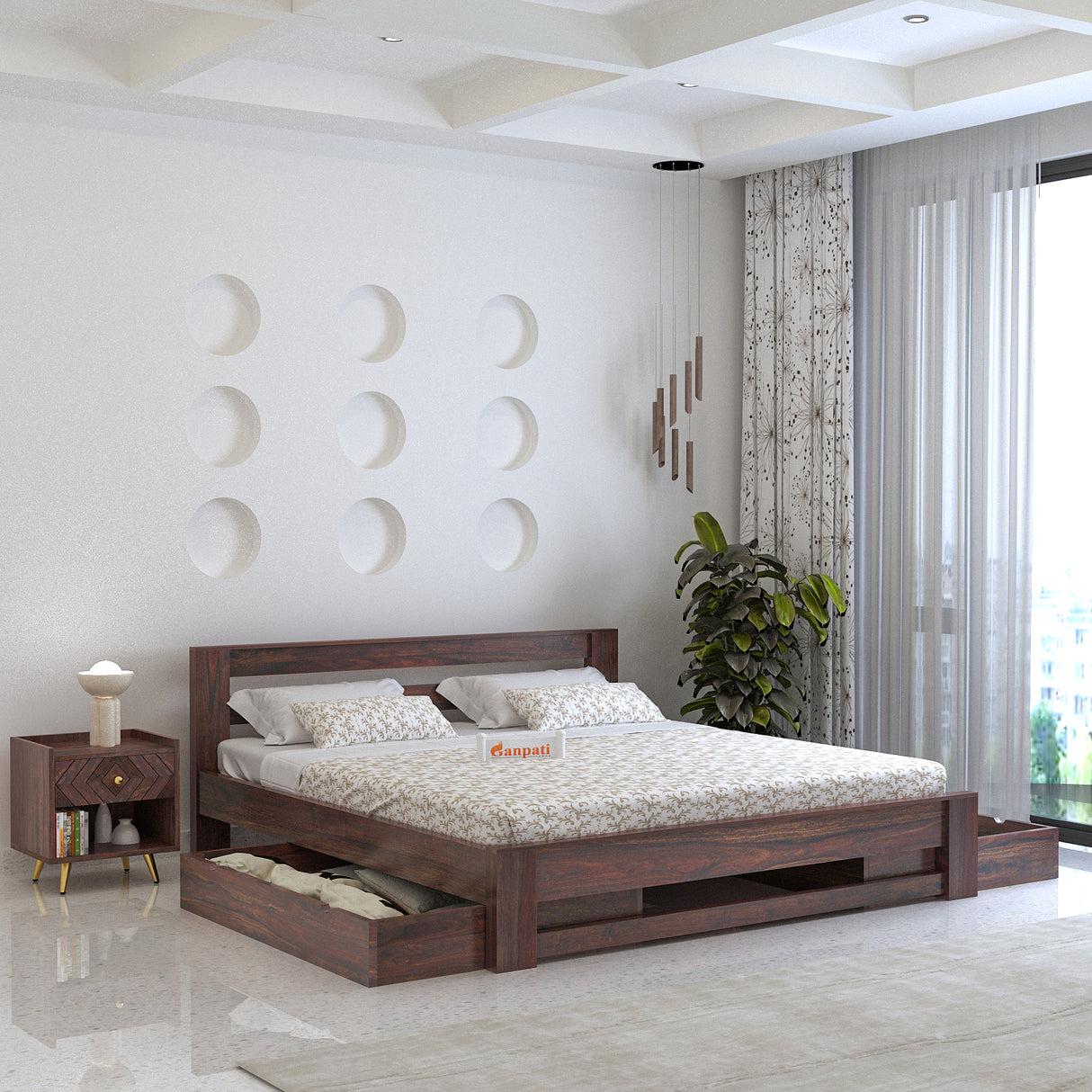Foster Bed in Solid Sheesham Wood With Drawer Storage - 3 Years Warranty