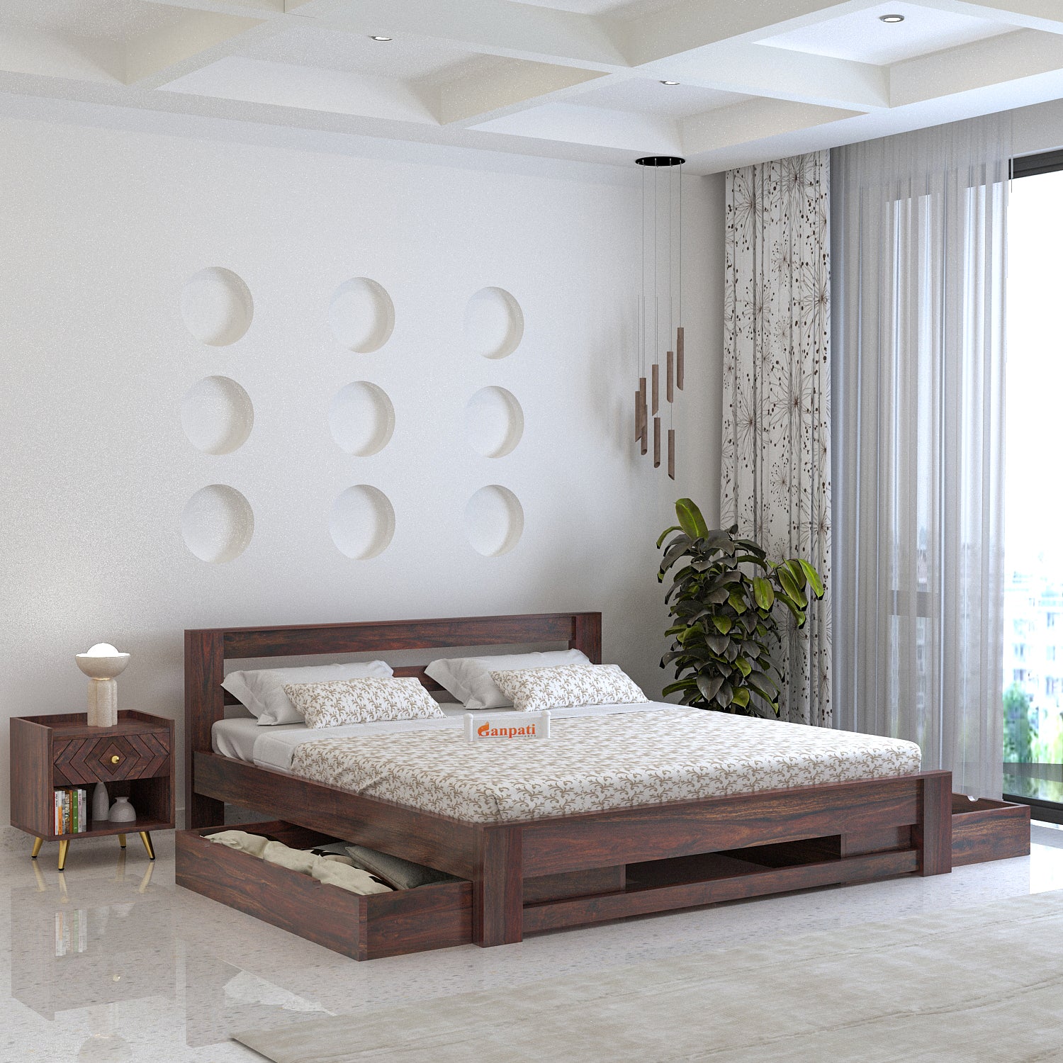 Foster Bed in Solid Sheesham Wood With Drawer Storage - 3 Years Warranty