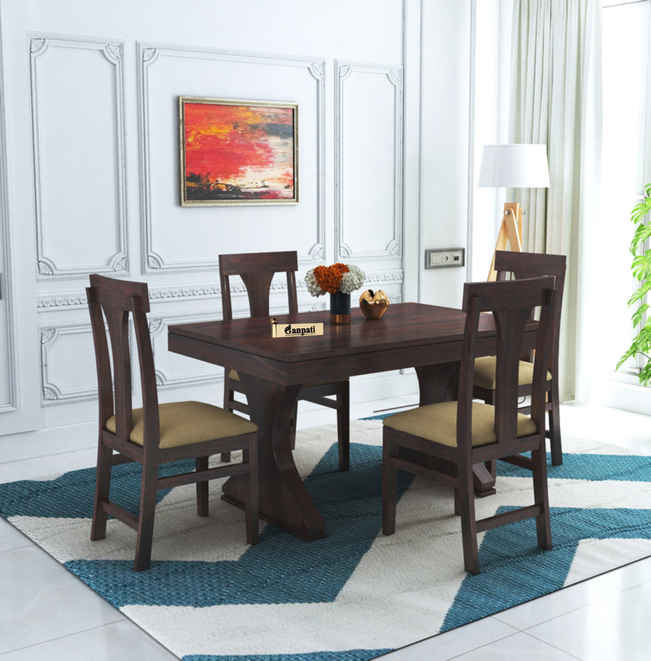 Maron Solid Sheesham Wood 4 Seater Dining Table Set - 3 Years Warranty