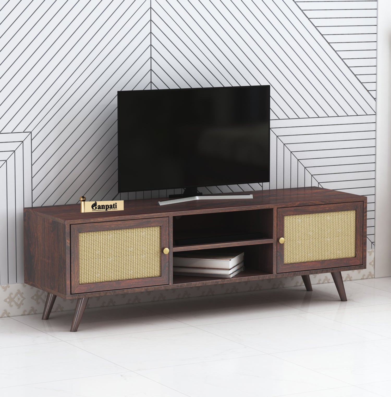 Syrus Solid Sheesham Wood TV Unit Cane - 3 Years Warranty