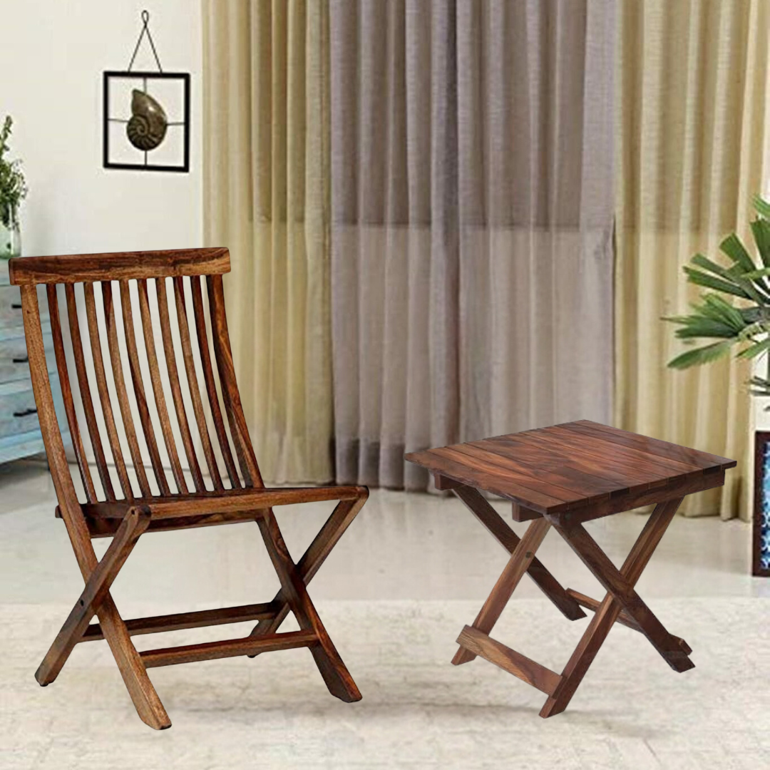 Retro Solid Sheesham Wood Folding Stool - 3 years Warranty