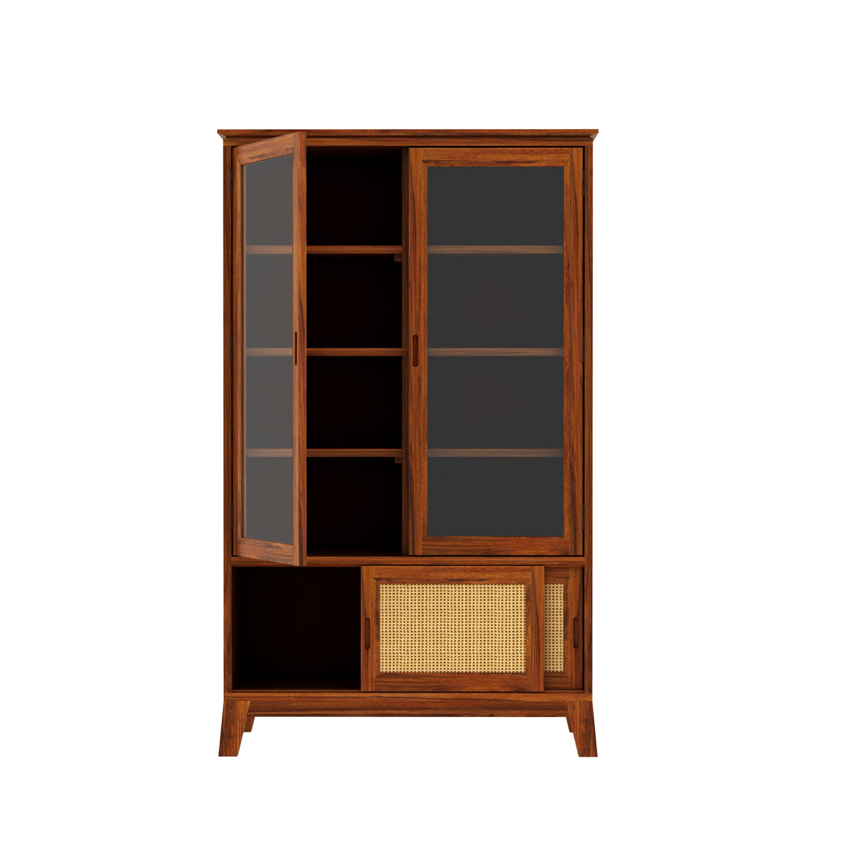Cosmos CANE Sliding Door Display Unit in Solid Sheesham Wood - 3 Years Warranty