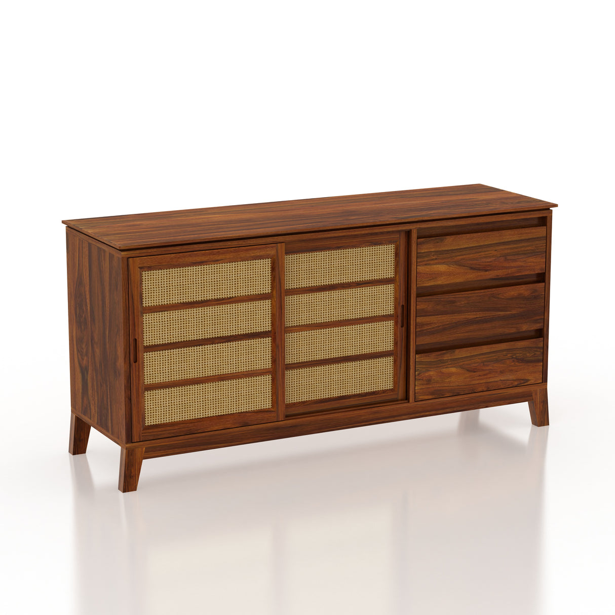 Cosmos Sliding Door CANE Sideboard in Solid Sheesham Wood - 3 Years Warranty