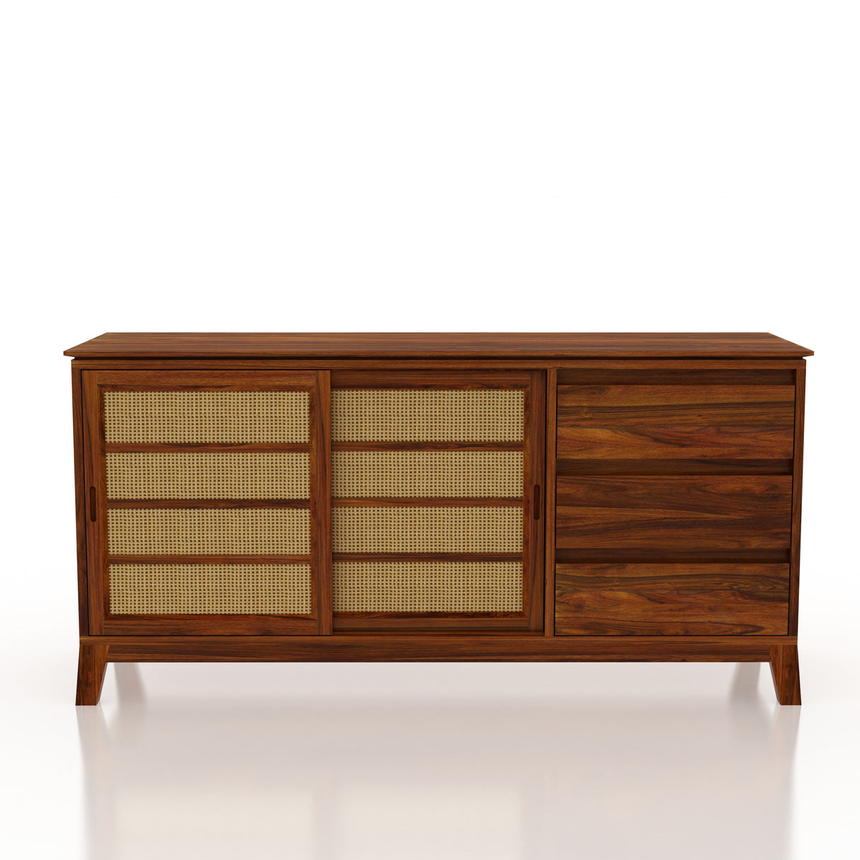 Cosmos Sliding Door CANE Sideboard in Solid Sheesham Wood - 3 Years Warranty