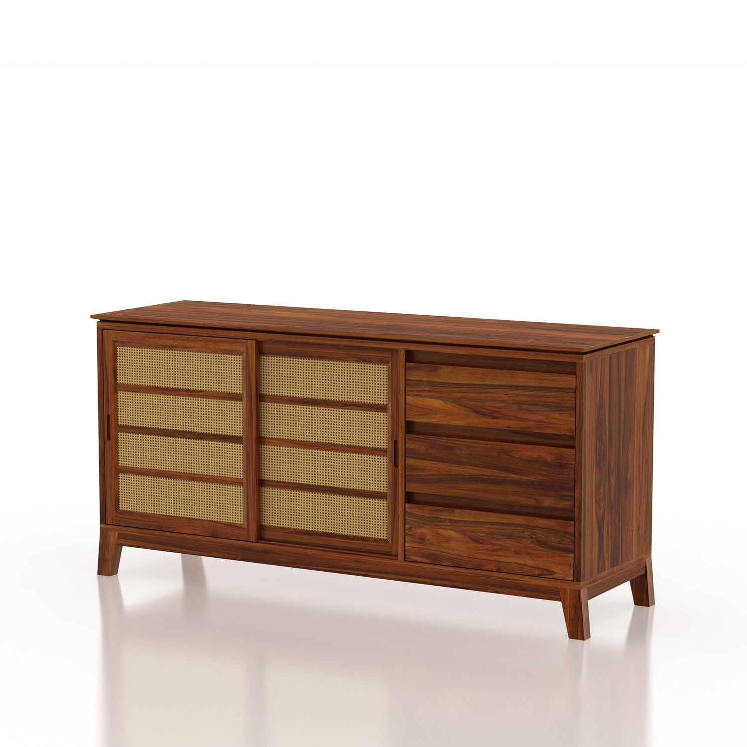 Cosmos Sliding Door CANE Sideboard in Solid Sheesham Wood - 3 Years Warranty