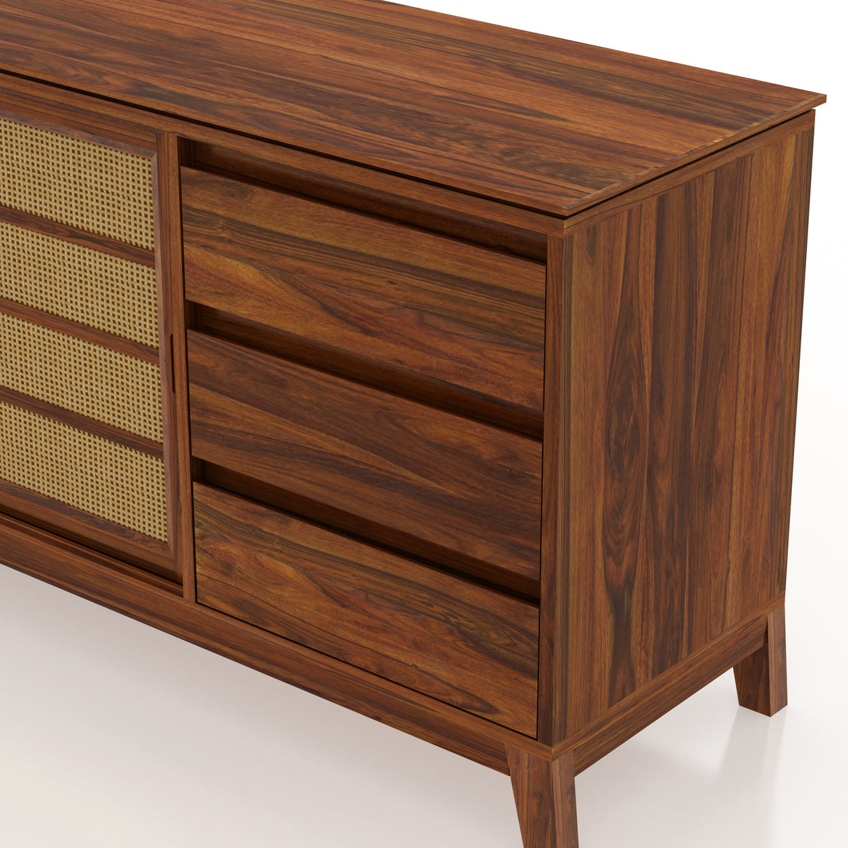 Cosmos Sliding Door CANE Sideboard in Solid Sheesham Wood - 3 Years Warranty