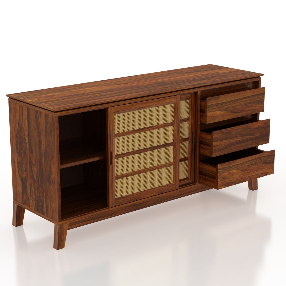 Cosmos Sliding Door CANE Sideboard in Solid Sheesham Wood - 3 Years Warranty